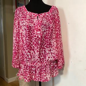 Apt 9 Misses sheer short sleeve peasant top size XL color Pink multi
